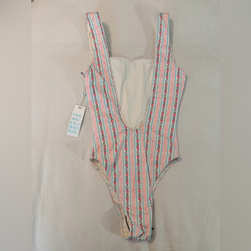 Frankie's Bikinis Etta One-Piece Swimsuit-Pink, White & Aqua Floral. New w tags! - Picture 2 of 7
